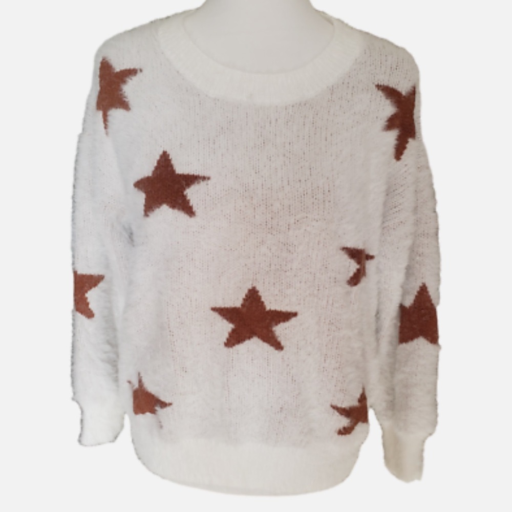 Pink Lily Brown Stars Ivory Sweater size S